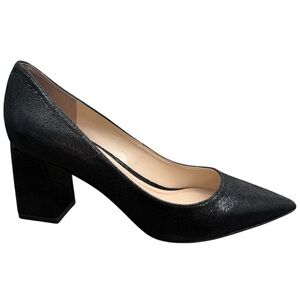 Marc Fisher Zala Block Heel Pointy Toe Pump Black Textured Nubuck Suede Sz 8.5